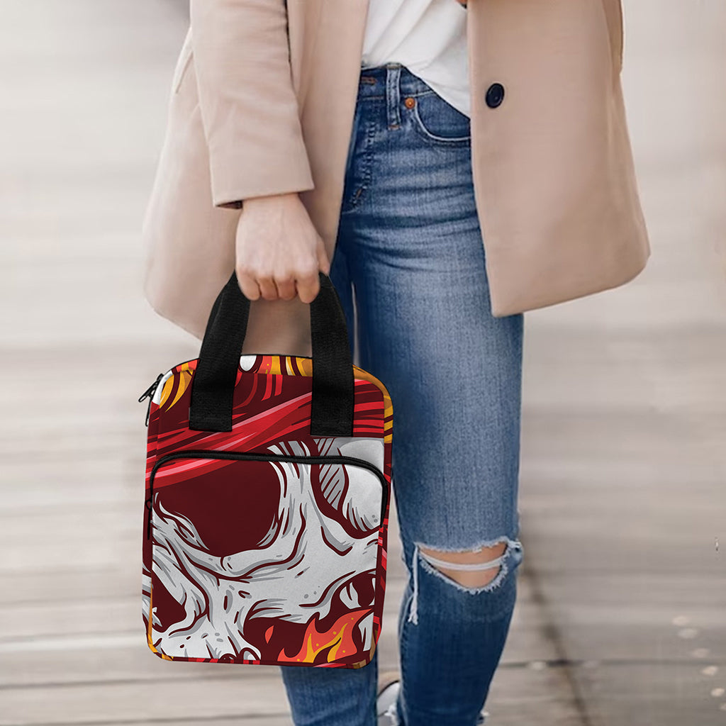 Flaming Firefighter Skull Print Bible Tote Bag