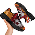 Flaming Firefighter Skull Print Black Chunky Shoes
