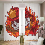 Flaming Firefighter Skull Print Blackout Pencil Pleat Curtains