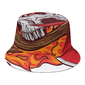 Flaming Firefighter Skull Print Bucket Hat