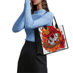 Flaming Firefighter Skull Print Canvas Tote Bag