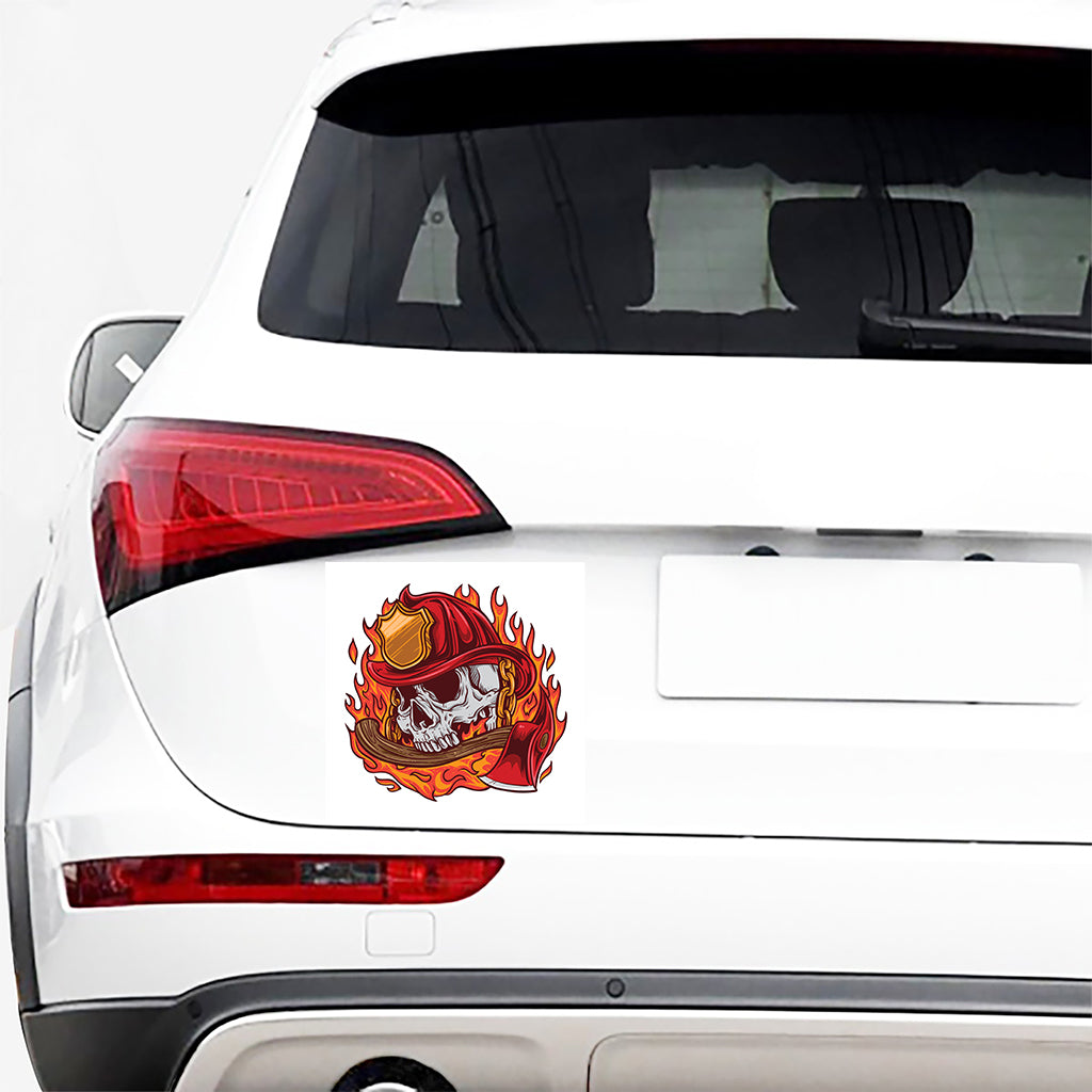 Flaming Firefighter Skull Print Car Sticker