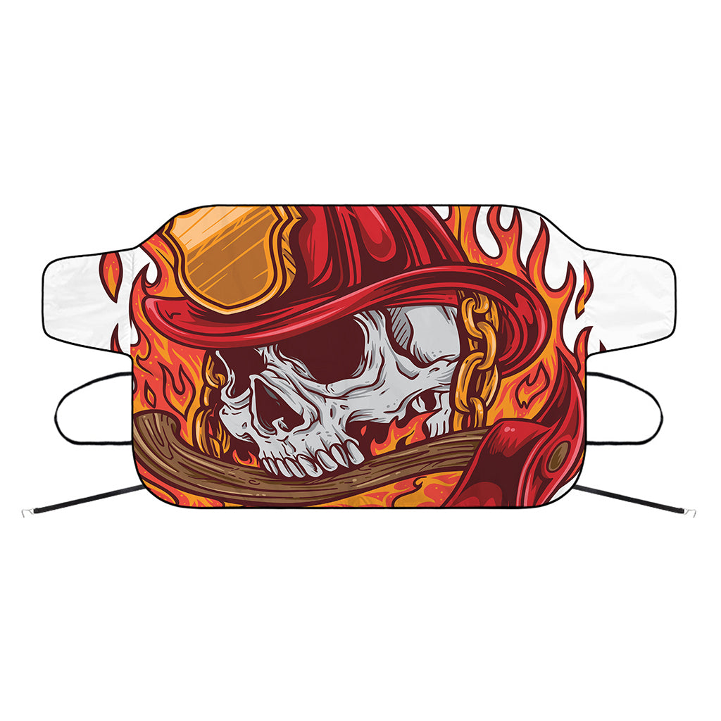 Flaming Firefighter Skull Print Car Windshield Snow Cover