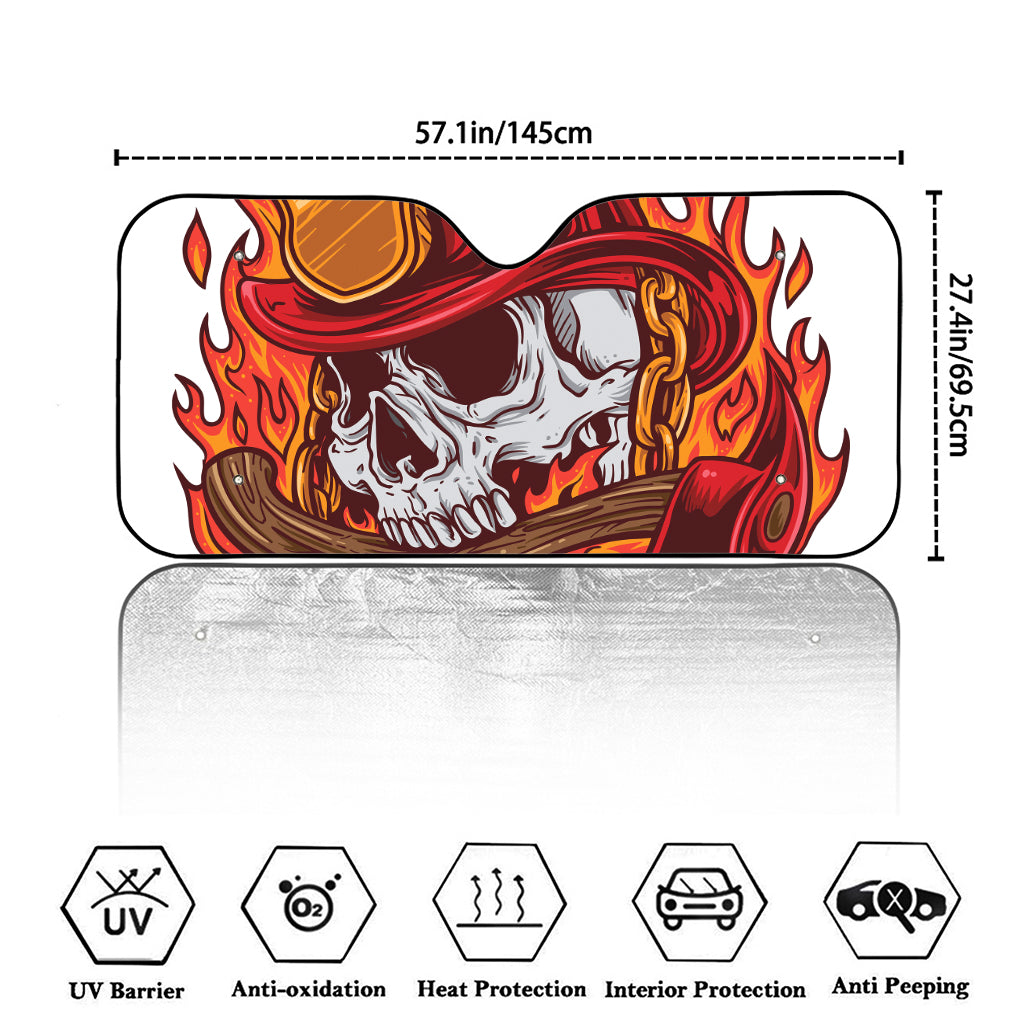 Flaming Firefighter Skull Print Car Windshield Sun Shade
