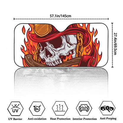 Flaming Firefighter Skull Print Car Windshield Sun Shade