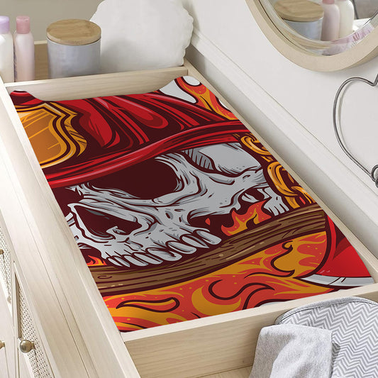 Flaming Firefighter Skull Print Changing Pad Cover