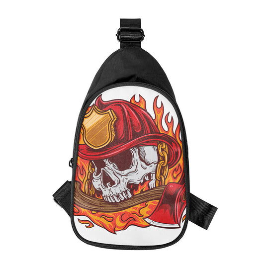 Flaming Firefighter Skull Print Chest Bag