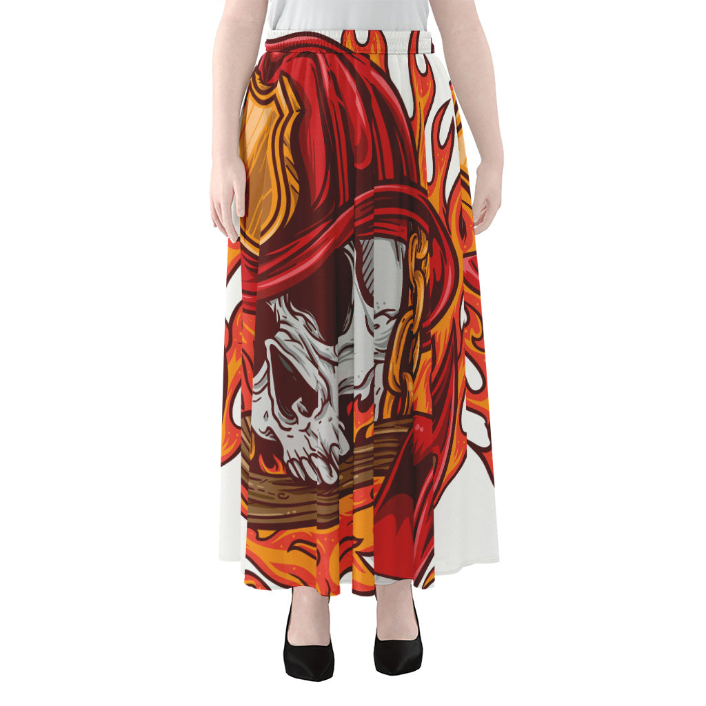 Flaming Firefighter Skull Print Chiffon Maxi Skirt