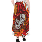 Flaming Firefighter Skull Print Chiffon Maxi Skirt