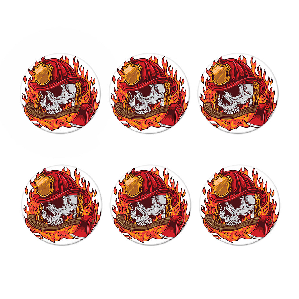 Flaming Firefighter Skull Print Coaster Set