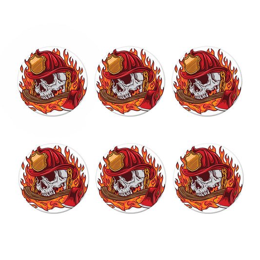 Flaming Firefighter Skull Print Coaster Set