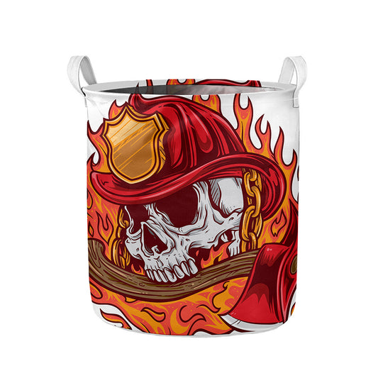 Flaming Firefighter Skull Print Collapsible Laundry Basket