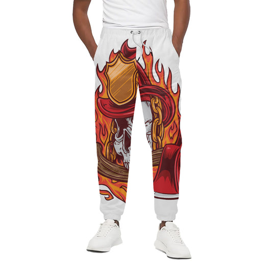 Flaming Firefighter Skull Print Cotton Pants