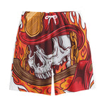 Flaming Firefighter Skull Print Cotton Shorts