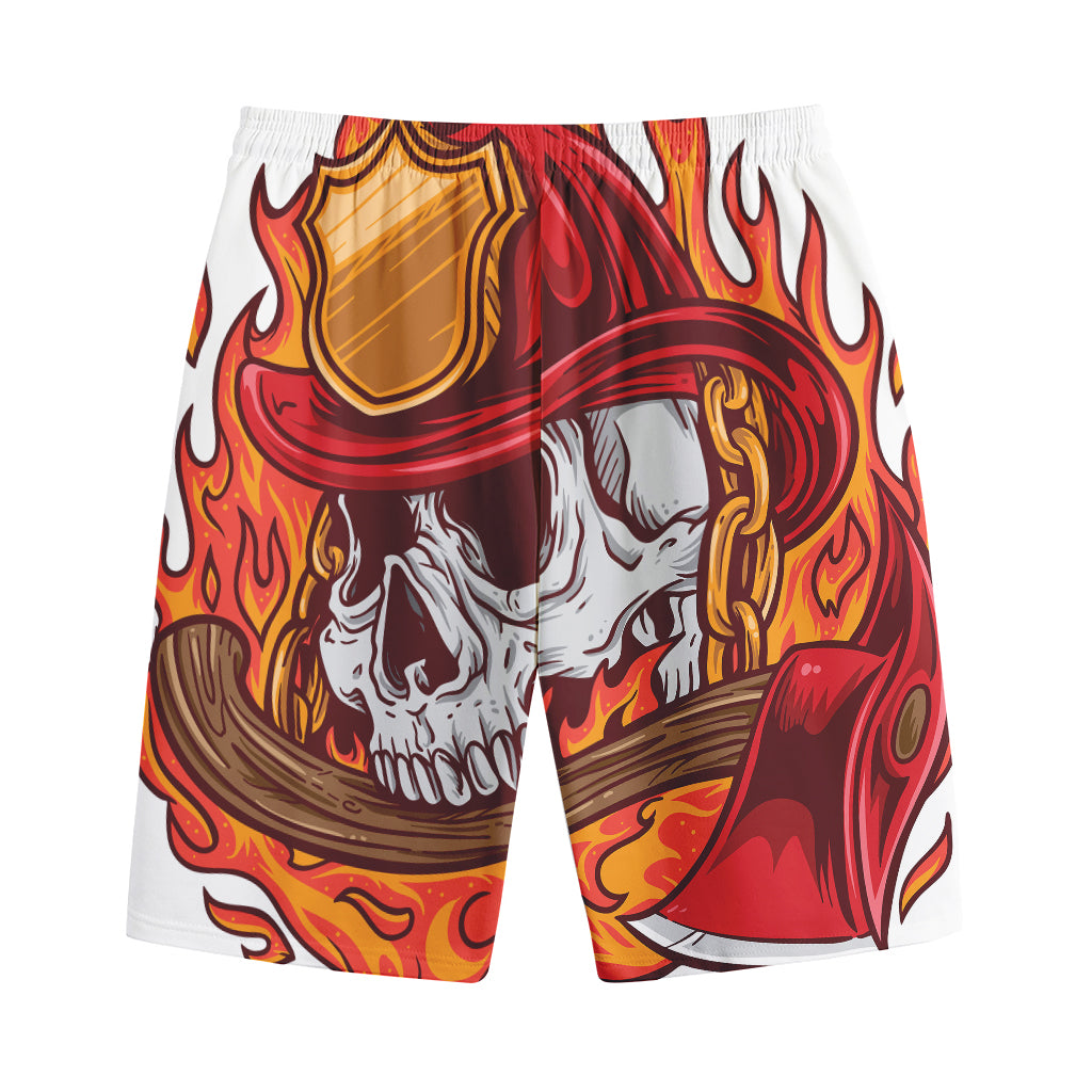 Flaming Firefighter Skull Print Cotton Shorts