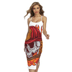 Flaming Firefighter Skull Print Cross Back Cami Dress