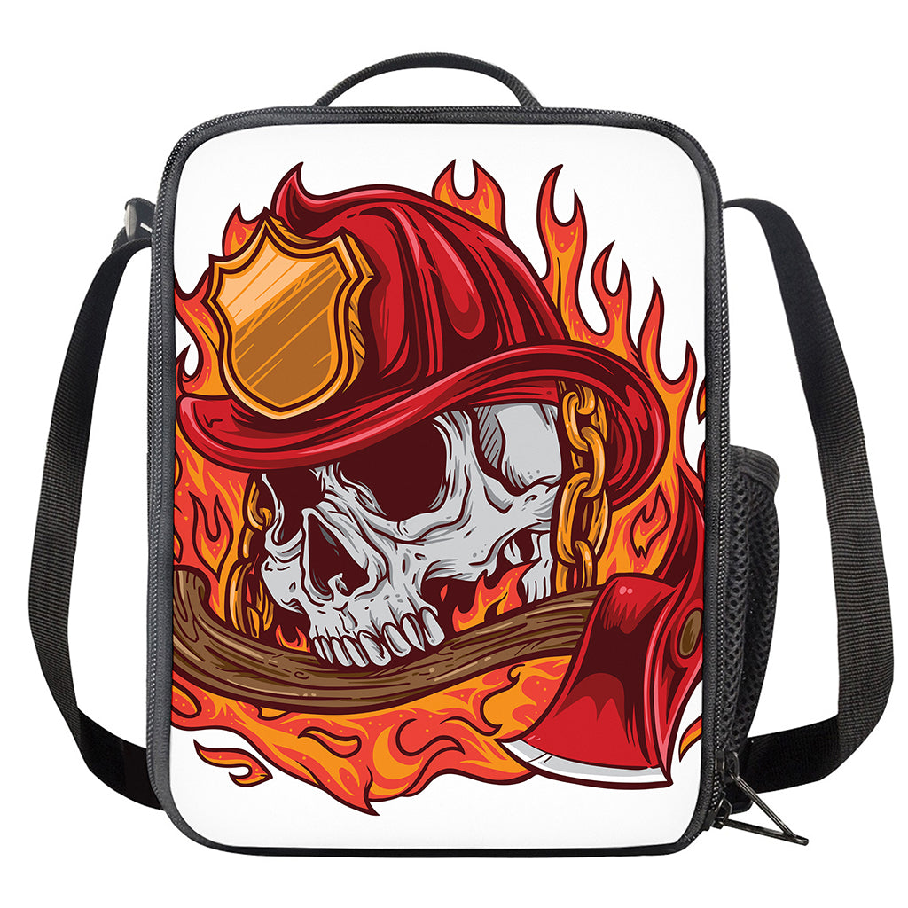 Flaming Firefighter Skull Print Crossbody Lunch Bag