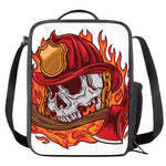 Flaming Firefighter Skull Print Crossbody Lunch Bag