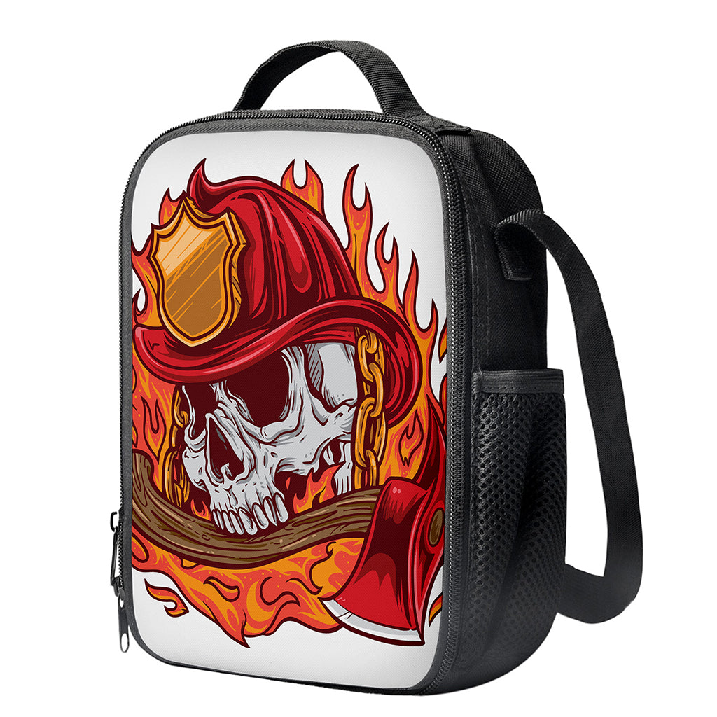Flaming Firefighter Skull Print Crossbody Lunch Bag