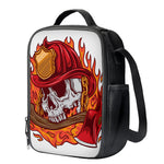 Flaming Firefighter Skull Print Crossbody Lunch Bag