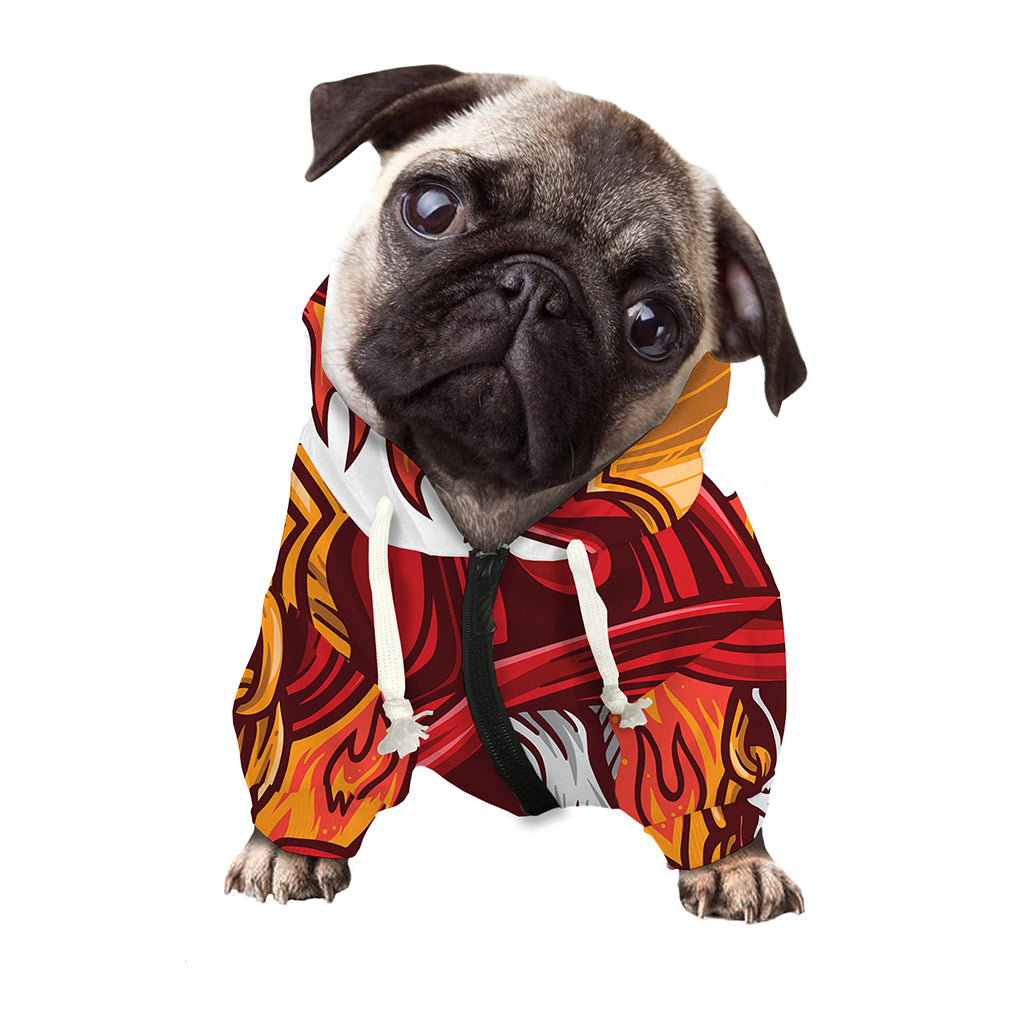Flaming Firefighter Skull Print Dog Zip Up Hoodie