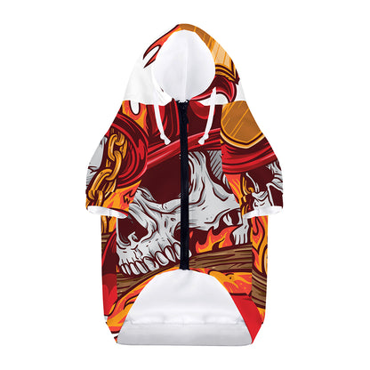 Flaming Firefighter Skull Print Dog Zip Up Hoodie