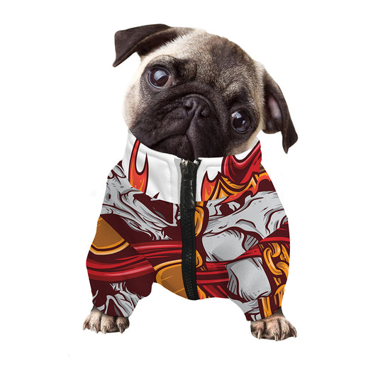 Flaming Firefighter Skull Print Dog Zip Up Jacket