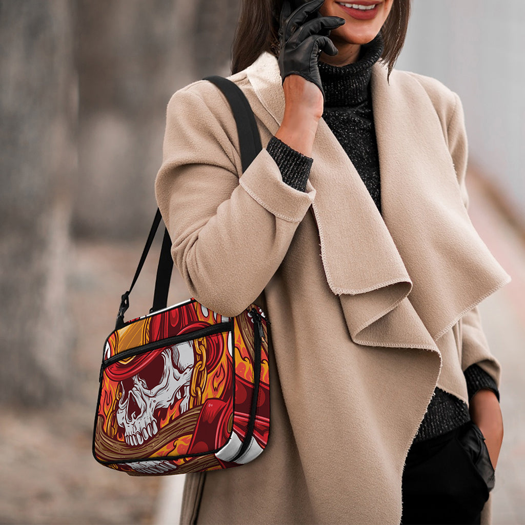 Flaming Firefighter Skull Print Double Strap Bible Bag
