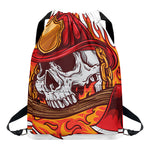 Flaming Firefighter Skull Print Drawstring Backpack