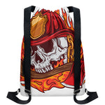 Flaming Firefighter Skull Print Drawstring Backpack