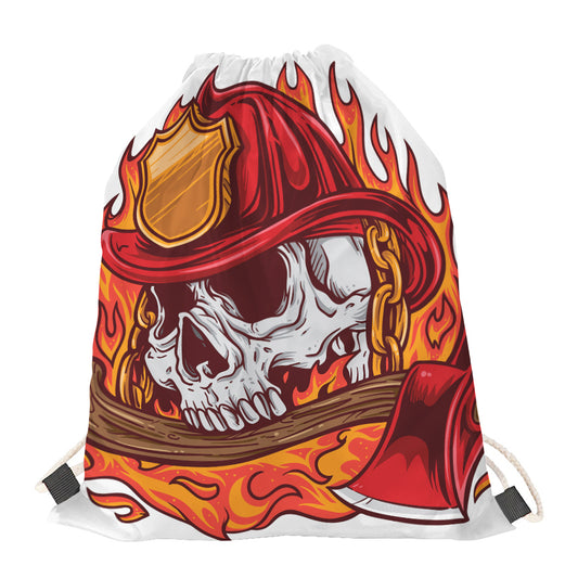 Flaming Firefighter Skull Print Drawstring Bag