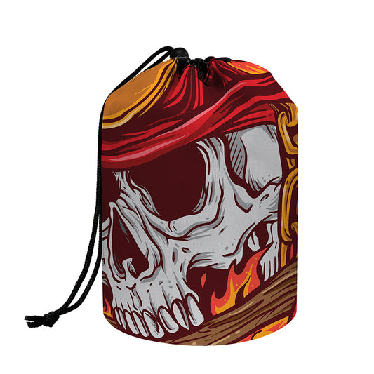 Flaming Firefighter Skull Print Drawstring Makeup Bag