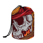 Flaming Firefighter Skull Print Drawstring Makeup Bag