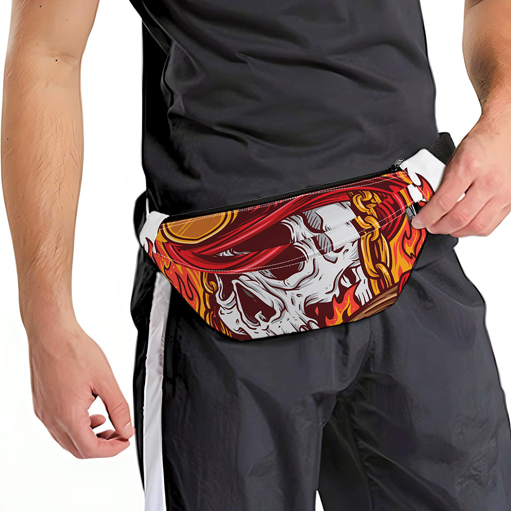 Flaming Firefighter Skull Print Fanny Pack