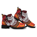 Flaming Firefighter Skull Print Flat Ankle Boots