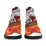 Flaming Firefighter Skull Print Flat Ankle Boots