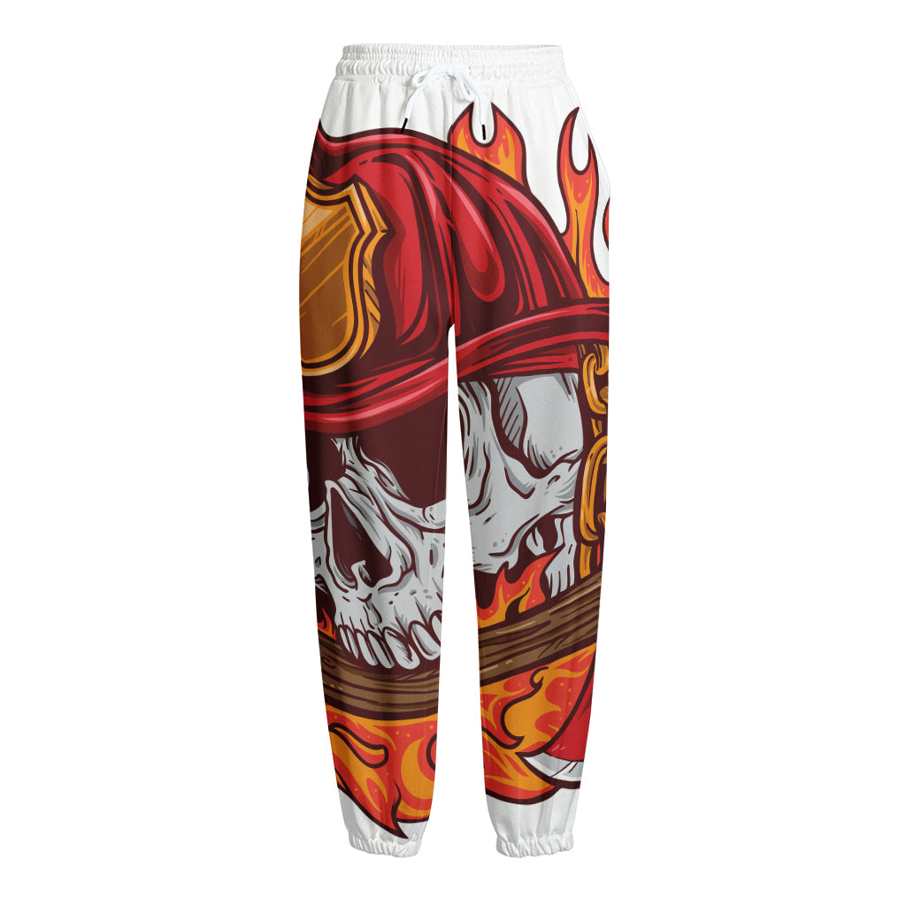 Flaming Firefighter Skull Print Fleece Lined Knit Pants