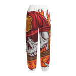 Flaming Firefighter Skull Print Fleece Lined Knit Pants