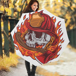 Flaming Firefighter Skull Print Foldable Umbrella