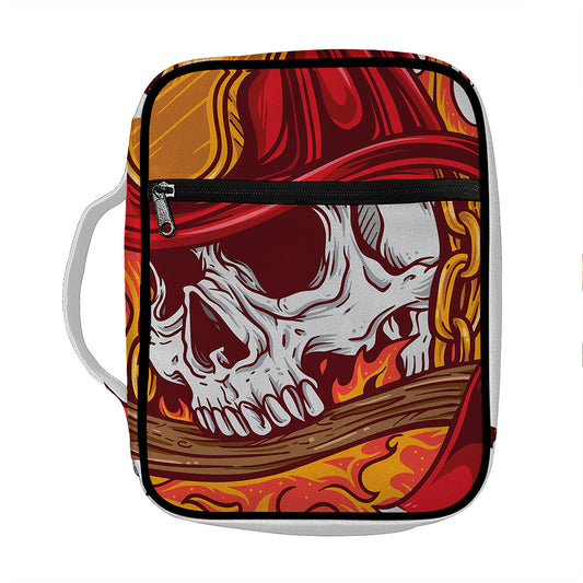 Flaming Firefighter Skull Print Front Pocket Bible Bag