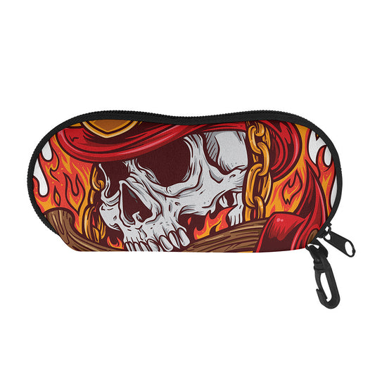 Flaming Firefighter Skull Print Glasses Case