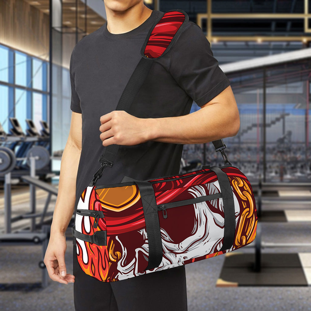 Flaming Firefighter Skull Print Gym Bag