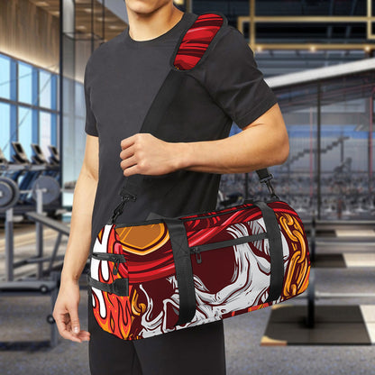 Flaming Firefighter Skull Print Gym Bag