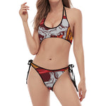 Flaming Firefighter Skull Print Halter Scoop Tie Side Bikini