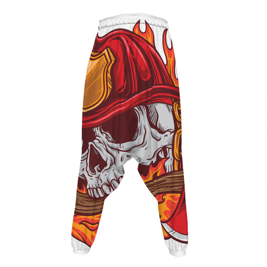 Flaming Firefighter Skull Print Hammer Pants