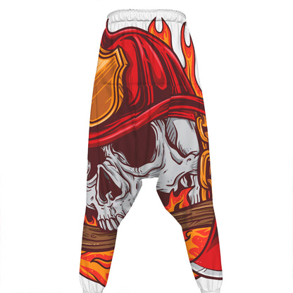 Flaming Firefighter Skull Print Hammer Pants