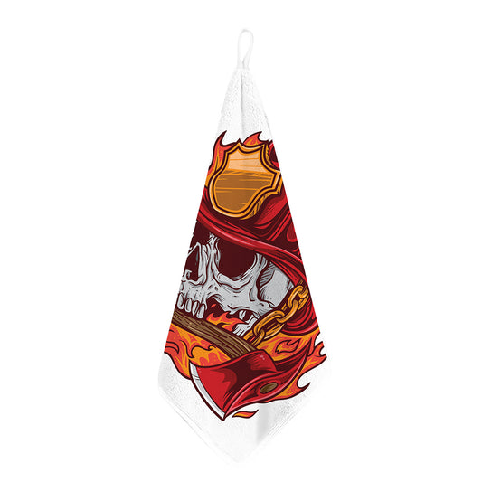 Flaming Firefighter Skull Print Hand Towel