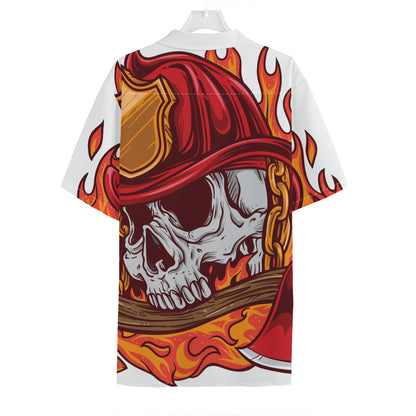 Flaming Firefighter Skull Print Hawaiian Shirt