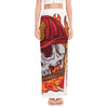 Flaming Firefighter Skull Print High Slit Maxi Skirt