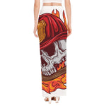 Flaming Firefighter Skull Print High Slit Maxi Skirt